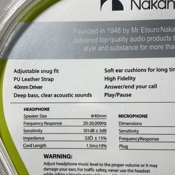 Nakamichi Amplified Stereo Headphones Wired Mic Remote Green Adjustable NWT - Picture 16 of 16